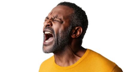 Frustrated man shouting with transparent background