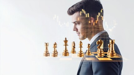 Businessman Profile With Chess Pieces And Cityscape Double Exposure