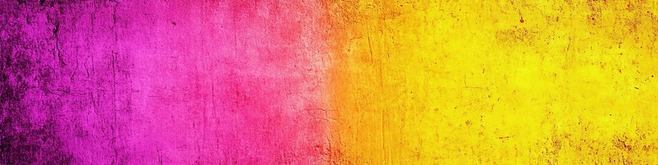Obraz premium Yellow pink purple magenta abstract background. Modern. Bright. Gradient. Colorful backdrop with space for design. Toned old rough concrete wall surface. Web banner. Wide. Panoramic.