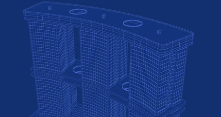 Skyscraper line art elevation in blueprint with white outline 4k and HD