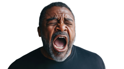 Frustrated senior man shouting with transparent background