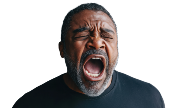 Frustrated senior man shouting with transparent background