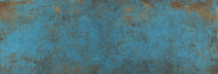 Blue vintage texture. Old rough rusty painted wall surface. Grunge background with space for design. Web banner. Wide.