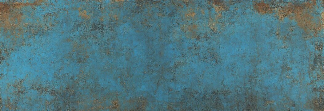 Blue vintage texture. Old rough rusty painted wall surface. Grunge background with space for design. Web banner. Wide.