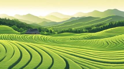 Fototapeta premium Lush Green Terraced Rice Paddies With Mountains