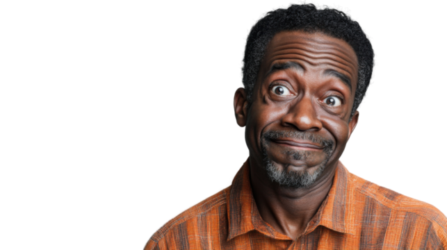 Senior black man making funny face with transparent background - Powered by Adobe