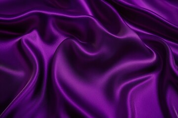 Deep purple violet silk satin. Shiny fabric. Wavy folds.
