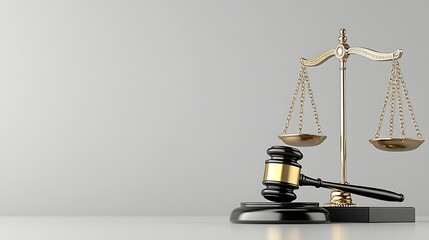 Black Gold Gavel and Scale of Justice on Right Side of Light Grey Background : Suitable for Be Used in Blog Posts, Social Media Posts or Website Content Related to Attorney and Law Theme.