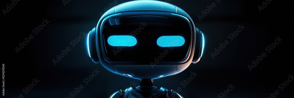 Fototapete minimalist glowing humanoid robot stands prominently in a dimly lit space, showcasing futuristic des