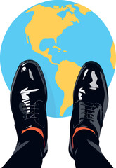 Vsai businessman stepping on the world illustration concept