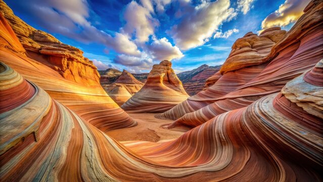 Dazzling sandstone formations with swirling patterns and vibrant colors in a majestic canyon, arizona landscape, desert landscapes