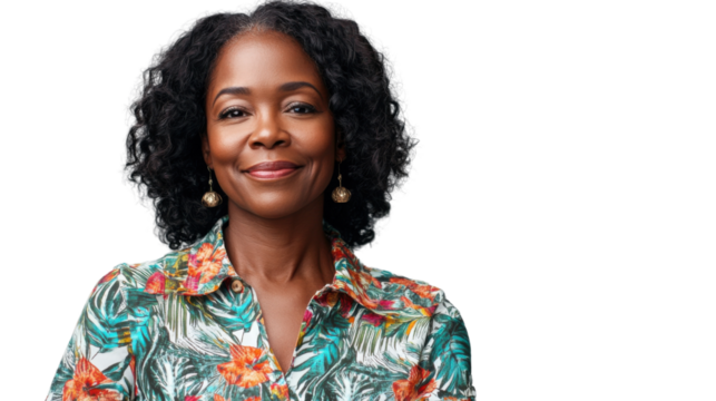 Smiling senior businesswoman posing on transparent background