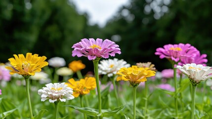 Fototapeta premium Colorful Zinnia Flowers in a Garden