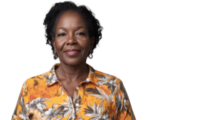 Smiling senior african american woman posing on transparent background