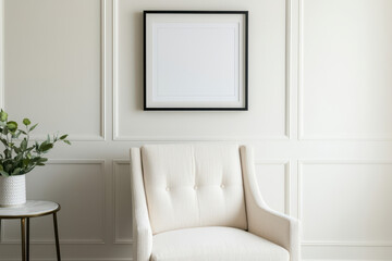 Housing property demand concept. cozy living space featuring stylish chair and minimalist decor