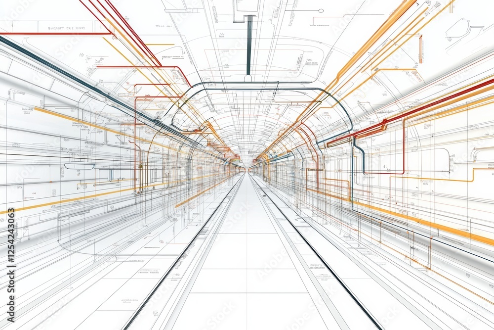 Fototapete Subway station layout with detailed metro map showcasing public transport design and network connectivity. Generative AI