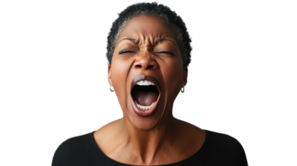 Angry senior businesswoman shouting with transparent background