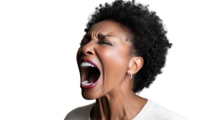 Angry african american woman shouting with transparent background