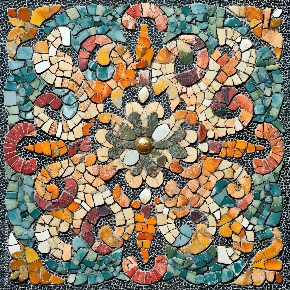 Aufkleber colorful mosaic art displaying intricate patterns and vibrant hues in a decorative setting