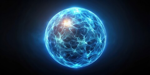 Glowing Blue Energy Sphere in Dark Space, blue energy sphere, celestial sphere