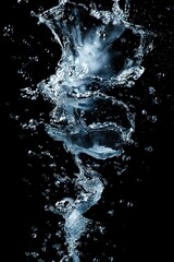 Obraz premium A stunning capture of clear blue water splashing, showcasing the beauty and vitality of moving water droplets. Perfect for advertisements and publications related to nature and purity.