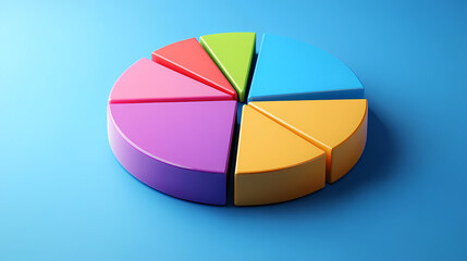 Fototapeta premium 3D Colorful Pie Chart Floating on Blue Background