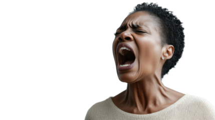 Angry black woman shouting with transparent background
