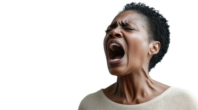 Angry black woman shouting with transparent background