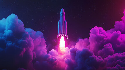 Obraz premium Rocket Launch in Night Sky with Sci-Fi Vibes