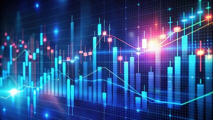 Glowing forex chart background with numerical data display on screen, data visualization, glowing background