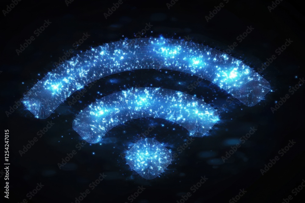 Aufkleber modern abstract art of glowing signal waves in smooth gradients on dark background with blue lightin