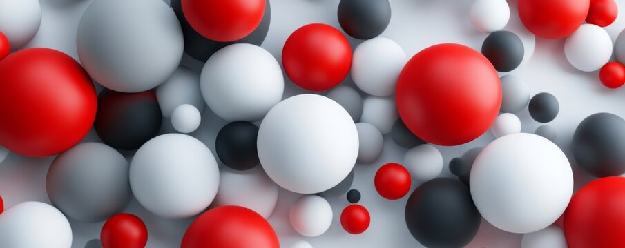 Red, white, gray spheres background, 3D render