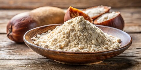 Fototapeta premium Closeup of Baobab fruit pulp and powder on a plate, clean, nutrition, clean,nutrition,ingredients,fruitful,pulp,bioactive,beverage