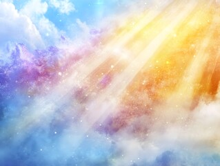 Fototapeta premium Celestial Dreamscape: Magical Light Rays in Colorful Nebula Clouds