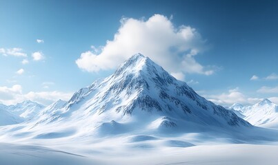 Majestic Snowy Mountain Peak Under a Clear Blue Sky With Soft White Clouds