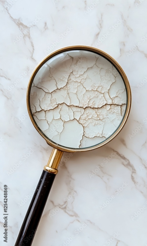 Aufkleber magnifying glass reveals details of dry and flaky skin texture on a smooth surface in a close up stu