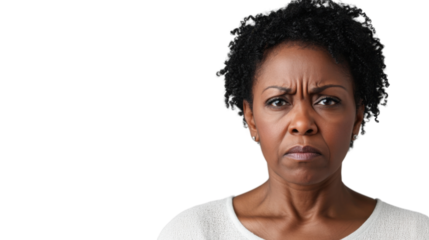 Serious black woman frowning with transparent background