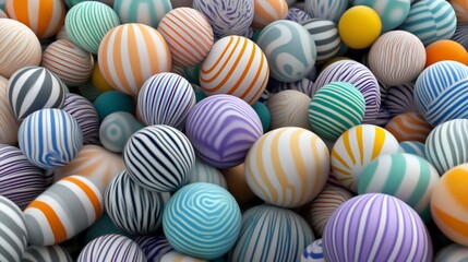 Colorful striped spheres pile, abstract background, design element