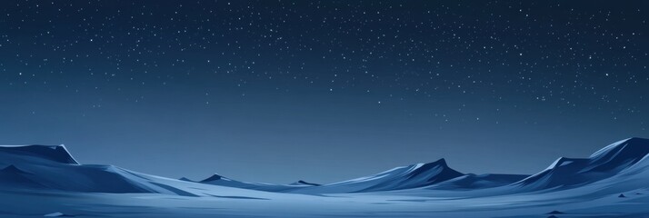 Naklejka premium Night sky over a snowy landscape with distant mountains and twinkling stars in a tranquil winter scene. Generative AI