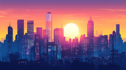 Fototapeta premium Skyscrapers at sunset: a unique urban perspective. Underground Skyscrapers. Illustration