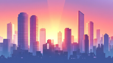 Fototapeta premium Skyscrapers at sunset: a unique urban perspective. Underground Skyscrapers. Illustration