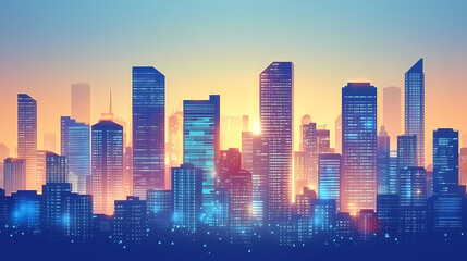 Obraz premium Vibrant cityscape panorama at dusk with skyscrapers and city lights. Underground Skyscrapers. Illustration