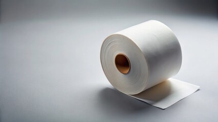 Roll of thermal paper on gray background, office supply, administrative tasks
