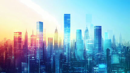Obraz premium vibrant modern towering cityscape skyscrapers