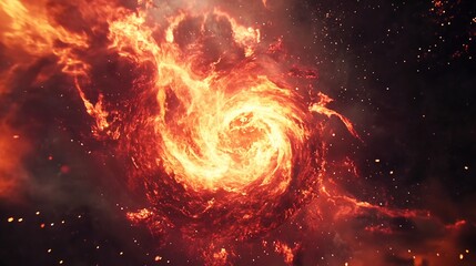 Fototapeta premium Dynamic fire animation swirling in a mesmerizing fiery vortex against a cosmic dark background