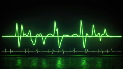 Green Pulse Line on Dark Background Representing Heartbeat Rhythm