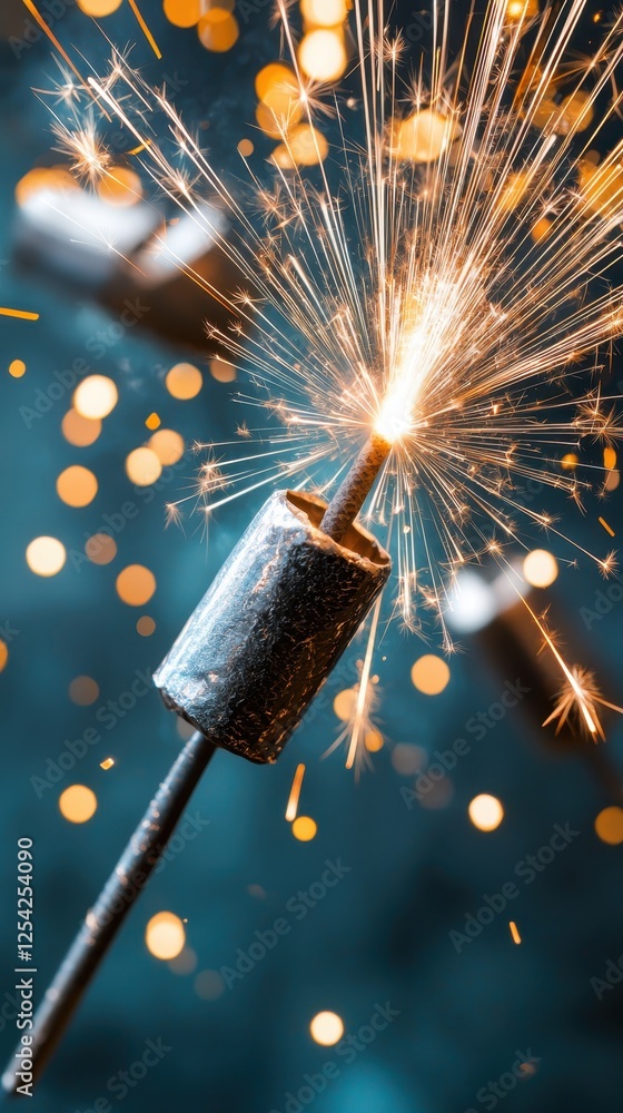 Poster fireworks cheer display concept. sparkler ignite celebration with bright glow and colorful backgroun
