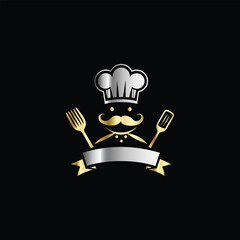 Luxury restaurant emblem with crown, fork and spoon. Vector illustration.