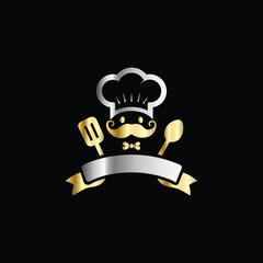 Luxury restaurant emblem with crown, fork and spoon. Vector illustration.