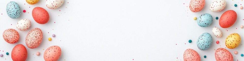 Colorful decorative Easter eggs arranged on a light background, perfect for spring celebrations and festive designs Bright colors evoke joy and creativity